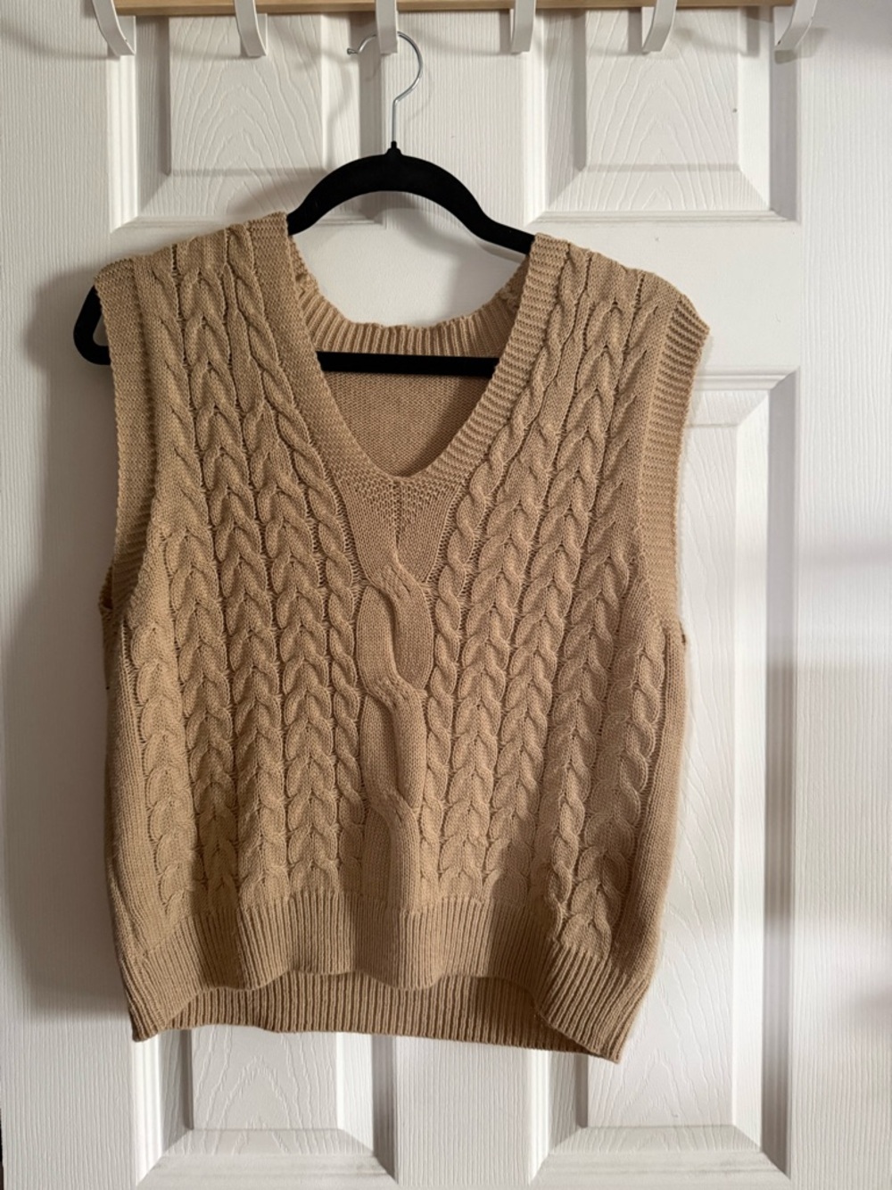 Cable Knit V-Neck Sweater Vest in Beige